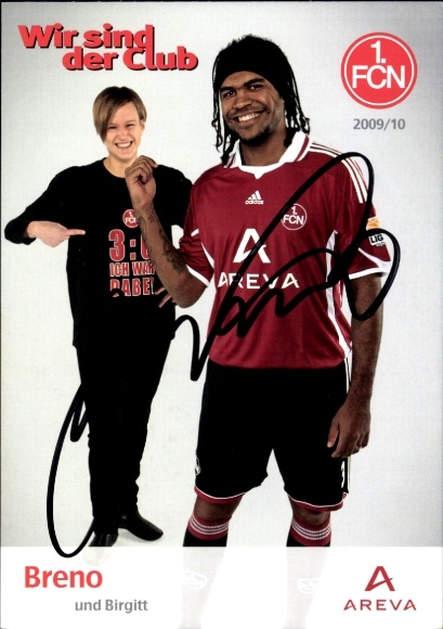 Autograph card footballers Breno and Birgitt, 1. FC Nuremberg, autograph