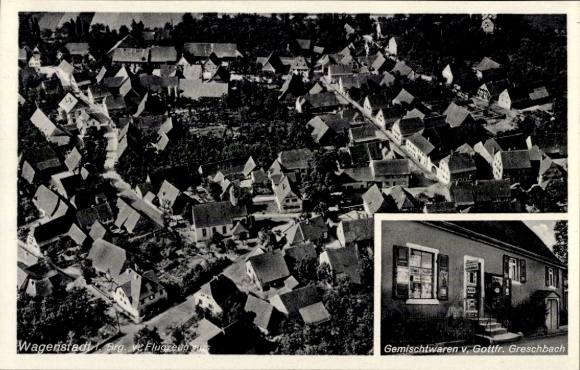 Ak Wagenstadt Herbolzheim im Breisgau Schwarzwald, Fliegeraufnahme, Gemischtwaren Greschbach