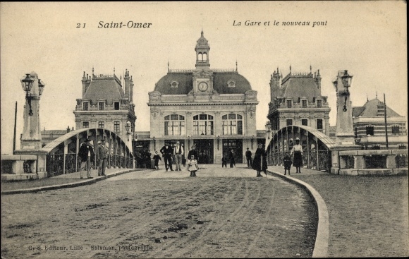 Postcard Saint Omer, La Gare and the new bridge
