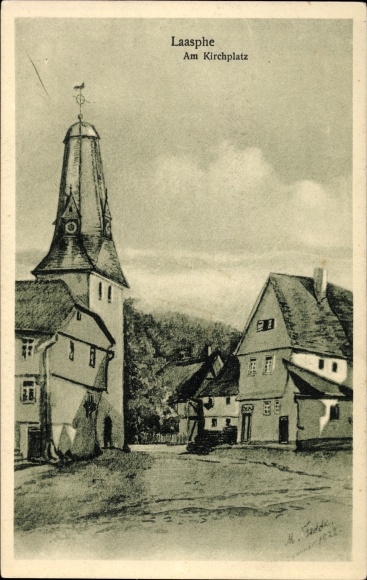 Kunstenaarskaart Bad Laasphe in de wijk Siegen Wittgenstein, op het kerkplein