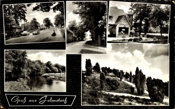 Postcard Jelmstorf, street, river, landscape