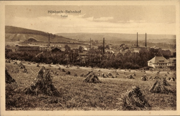 Postcard Hösbach in Lower Franconia Bavaria, train station, total view of the place