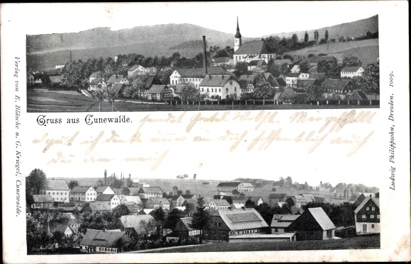 Ak Cunewalde in de wijk Bautzen, totaal uitzicht, kerk