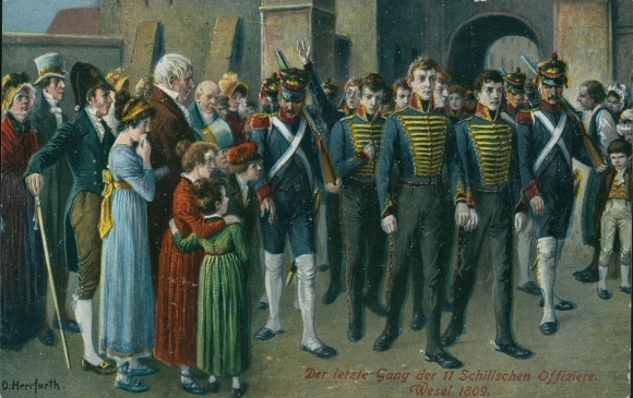 Künstler Ak Herrfurth, Oskar, Der letzte Gang der Schill'schen Offiziere, Wesel 1809