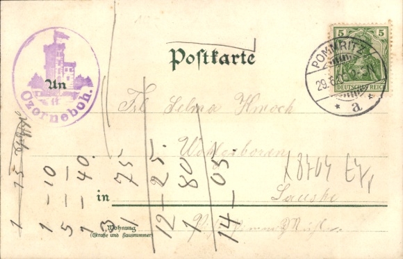 Chromo-Litho Cunewalde in Lusatia, Czorneboh, observation tower, mountain farm