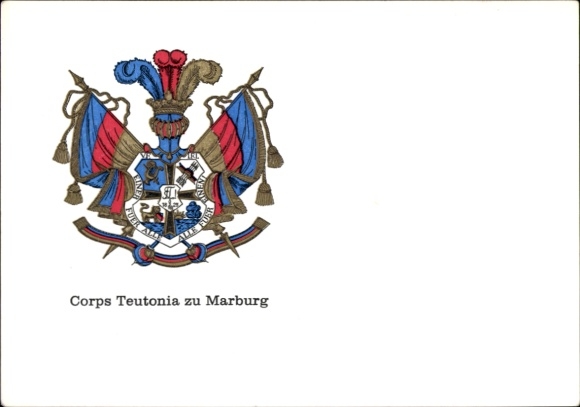 Studentika Postcard Marburg an der Lahn, Corps Teutonia, coat of arms of a student association