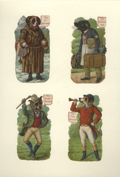 4 wafers dogs in human clothing, St. Bernard, Terrier, Beagle, each approx. 11 x 6 cm