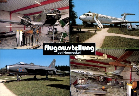 Postcard Hermeskeil in the Hunsrück, flight exhibition, passenger aircraft, military aircraft