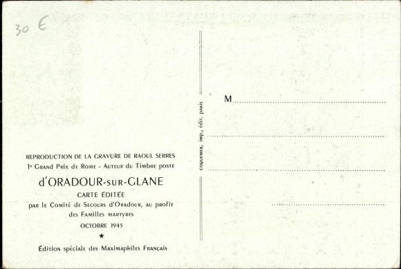 Maximum Artists Postcard Serres, Raoul, Oradour sur Glane Haute Vienne, burning church, destruction 1944