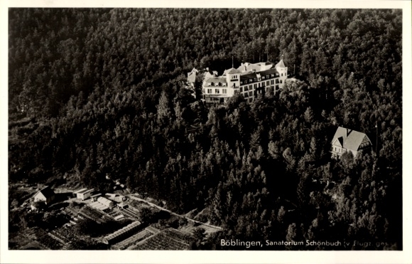 Postcard Böblingen in Württemberg, aerial photograph, Sanatorium Schönbuch