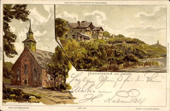 Postcard Hamburg Altona Nienstedten, church, landscape, building, river landscape