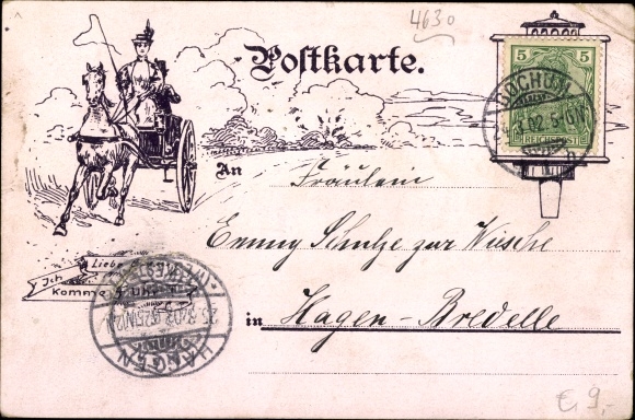 passe-partout litho Bochum w Zagłębiu Ruhry, poczta, stary rynek, Probsteikirche, Ständehaus