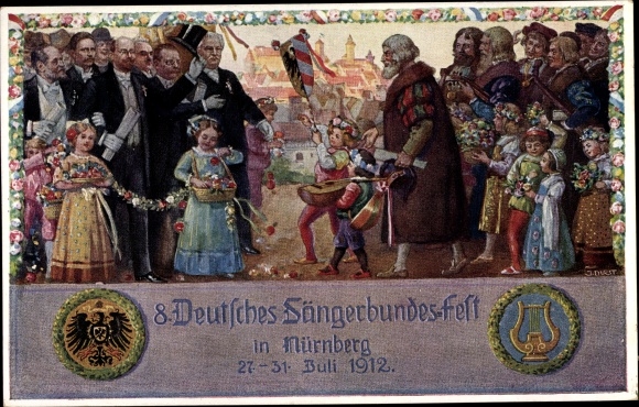Postal stationery artist PC Durst, J., Nuremberg in Middle Franconia, 8th German Singers&#39; Festival 1912