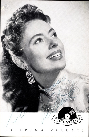 Postcard actress and singer Caterina Valente, Polydor records, portrait, autograph