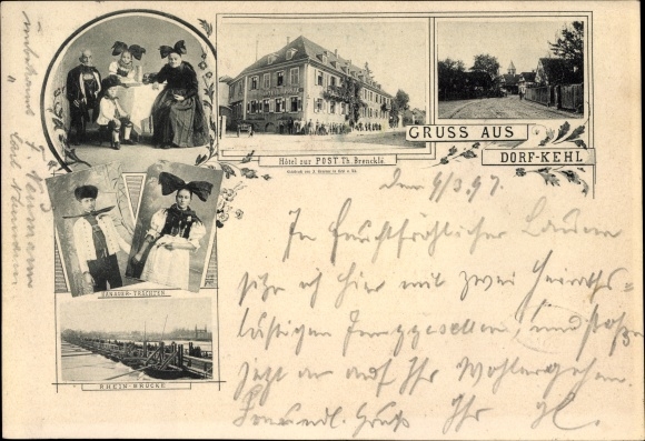 Ak Dorf Kehl am Rhein Ortenaukreis Baden Württemberg, Hotel zur Post, Th. Brenckle, Hanauer Tracht