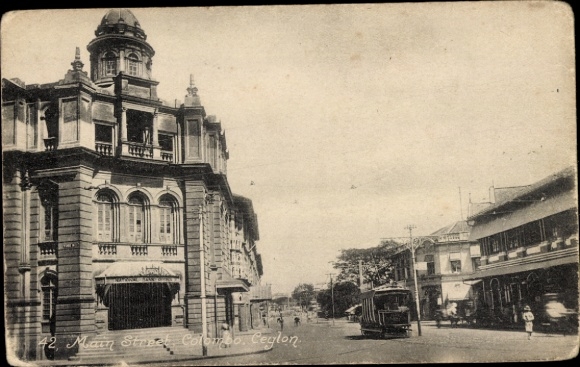 PC Colombo Ceylon Sri Lanka, main street, tram