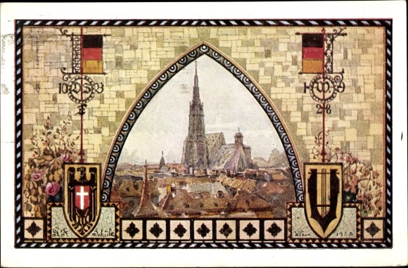 Coat of arms PC Vienna I, 10th German Singers&#39; Festival 1928, St. Stephen&#39;s Cathedral