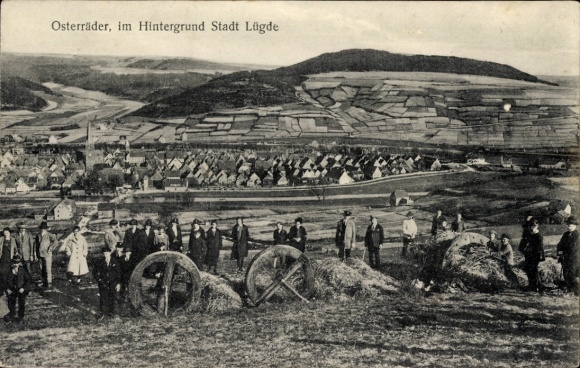Postcard Lügde in the Weserbergland, general view, Easter wheels