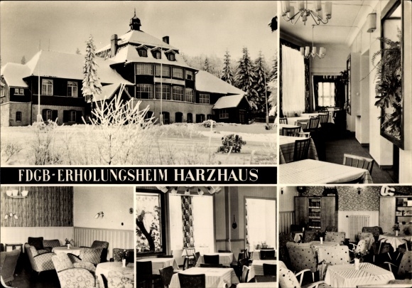 Ak Benneckenstein Oberharz, FDGB rusthuis Harzhaus, buitenaanzicht, winter, sneeuw