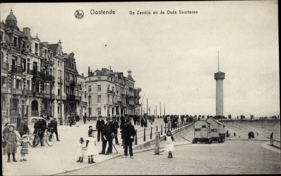 Postcard Oostende Ostende Westflandern, La Digue and the Old Lighthouse