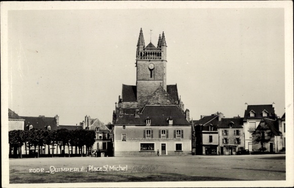 Postcard Quimperlé Finistère, Place St. Michel, church, architecture, building, old town