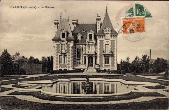 Ak Livarot Calvados, le Château, Wasserspiele