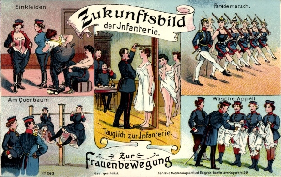 Chromo-Litho Future Image of the Infantry, Greetings from the Muster, Women in the Military
