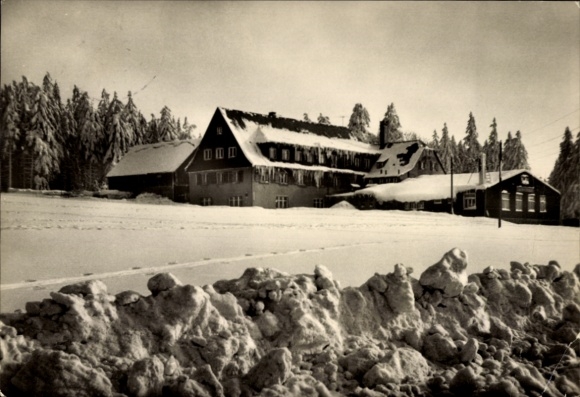 Ak Ober Holzhau Rechenberg Bienenmühle Erzgebirge, Schneebedeckte Landschaft, Gaststätte Fischerb