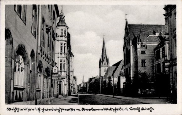 Postcard Mühlhausen in Thuringia, view of street view, church tower, architecture, black and white photo