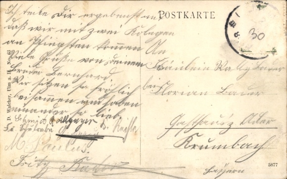 Poem Postcard Ulm on the Danube, cityscape, Swabian woman in traditional costume
