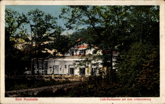 Postcard Bad Nauheim in Hesse, café-restaurant on the Johannisberg, landscape with trees