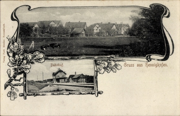 Passepartout Ak Hemigkofen Kressbronn am Bodensee, Teilansicht, Bahnhof Gleisseite