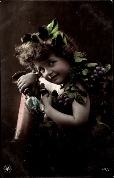 Postcard child with wine glass, grapes, portrait, NPG 429/3