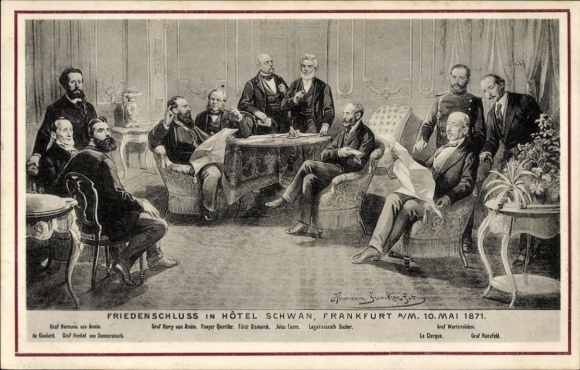 Artist Postcard Peace Agreement 10 May 1871 in the Hotel Schwan, Frankfurt am Main