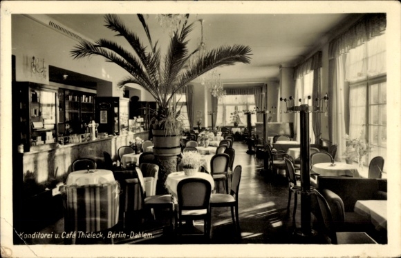 Postcard Berlin Zehlendorf Dahlem, Pastry Shop and Café Thieleck