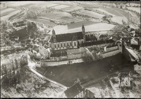 Postcard Comburg Schwäbisch Hall in Württemberg, monastery complex with two towers, surrounded by trees and...