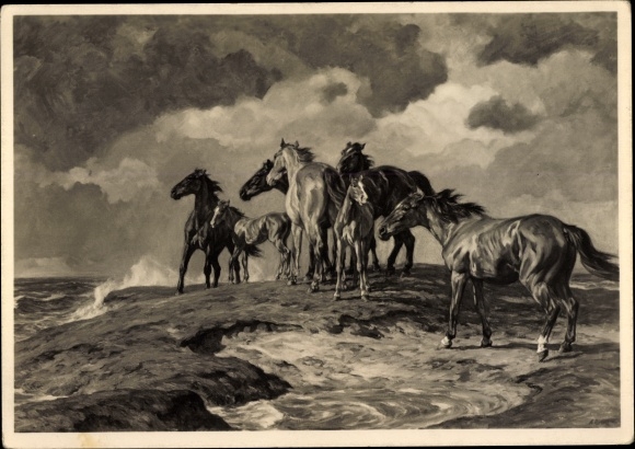 Artist PC Roloff, Alfred, beset by the water, horses, HDK 440