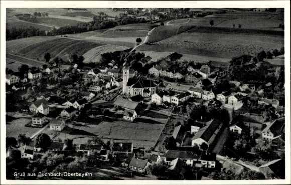 Postcard Buchbach in Upper Bavaria, aerial photograph