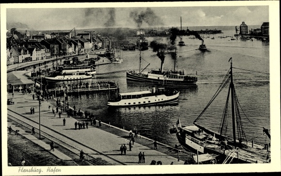 Postcard Flensburg in Schleswig Holstein, port, steamer