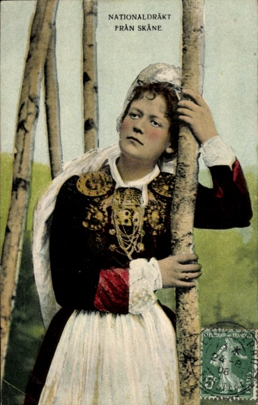 Postcard Woman in Swedish folk costume, portrait