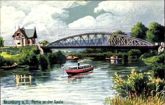 Artist Postcard Naumburg Saale Burgenlandkreis, on the Saale, boat