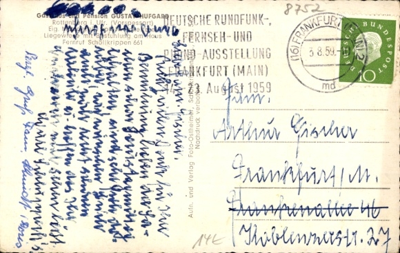 Postcard Rottenberg Hösbach in Spessart Lower Franconia, guesthouse and pension Gustav Hufgard, general view