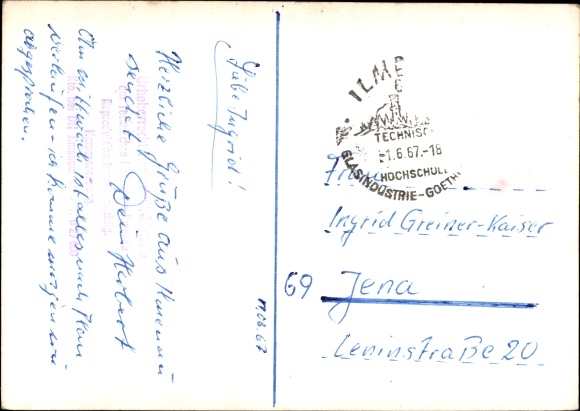 Postcard Ilmenau in Thuringia, badminton, II. German individual student championships, 1967