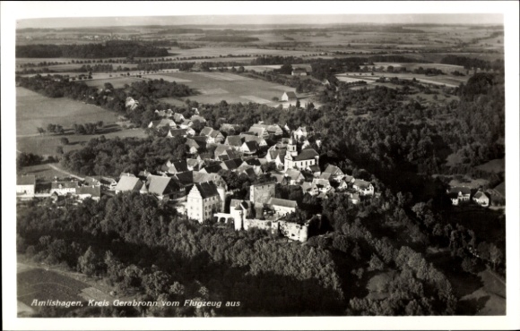 Postcard Amlishagen Gerabronn in Württemberg, aerial photograph of the district of Gerabronn, rural surroundings, sc