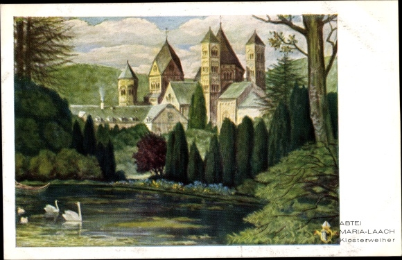 Postcard Glees in the Eifel, Abtei Maria Laach, Klosterweiher