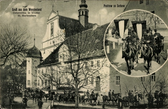 Ak Panschwitz Kuckau Oberlausitz, Kloster St. Marienstern, Osterreiten, Wenden