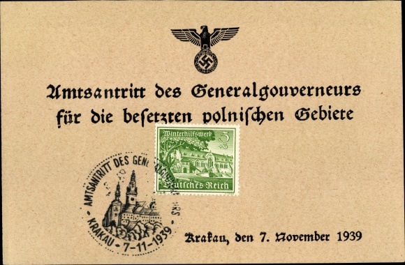 KP Kraków Kraków Polska, inauguracja Generalnego Gubernatora na okupowane ziemie polskie w 1939 r