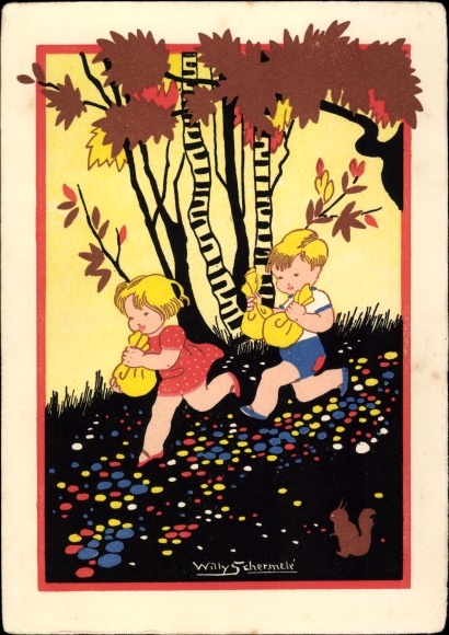 Artist Postcard Schermelé, Willy, Hansel and Gretel, fairy tales, Brothers Grimm