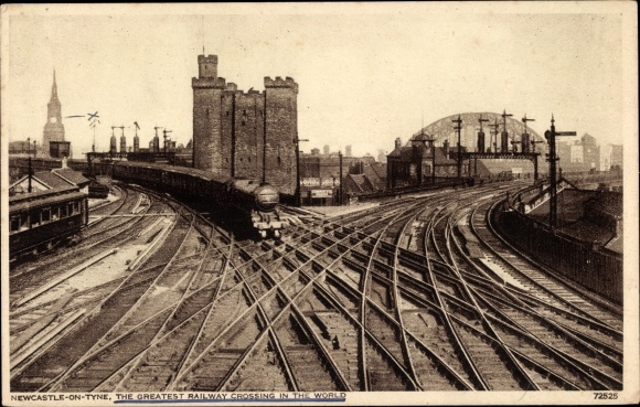 Postcard Newcastle upon Tyne Northumberland England, The greatest Railway crossing in the World