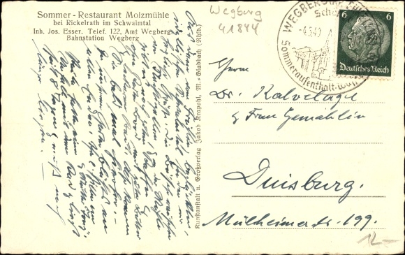 Postcard Rickelrath Wegberg, summer restaurant Molzmühle in Schwalmtal